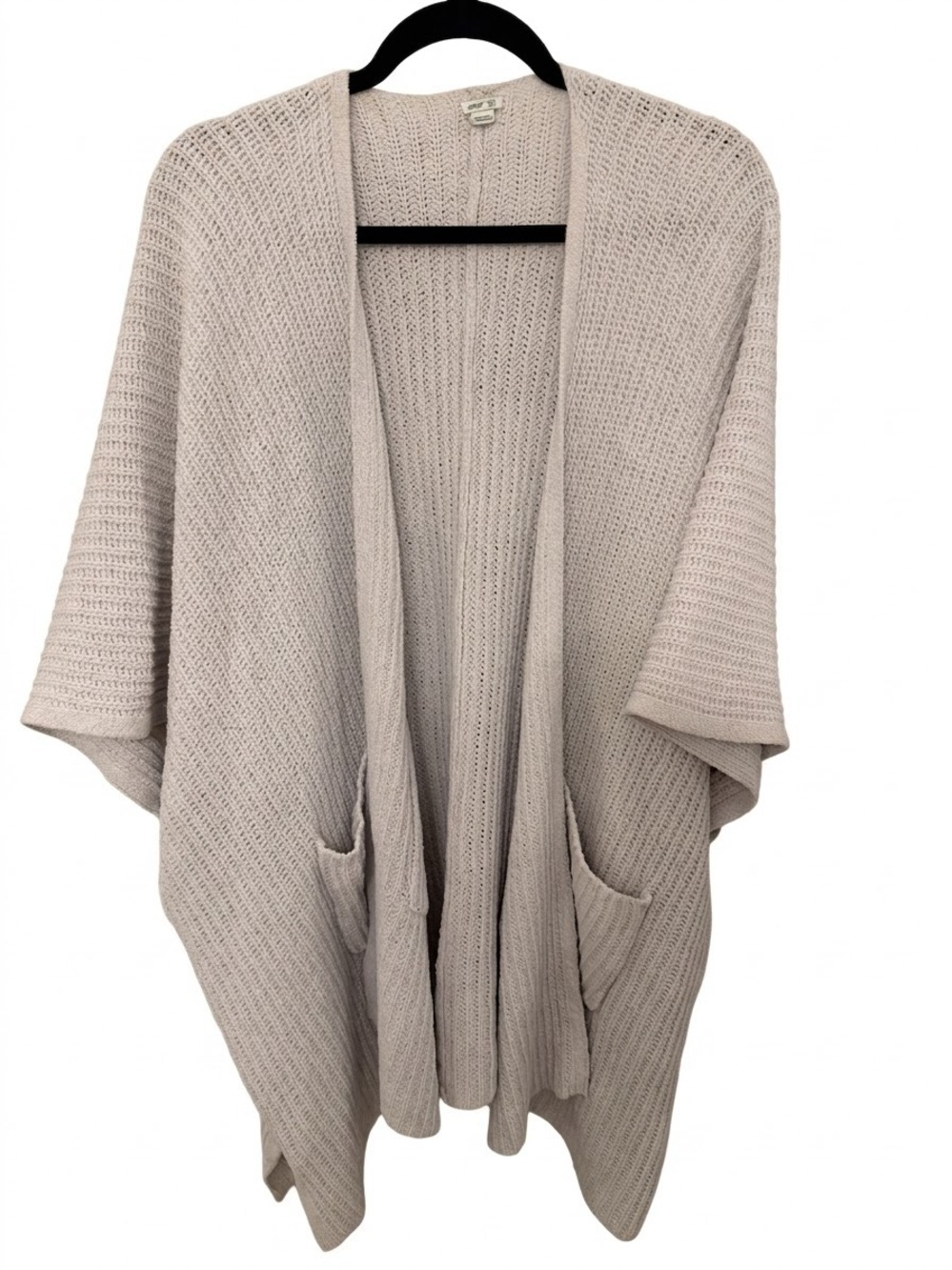 aerie Light Taupe Open-Front Knit Poncho with Pockets
